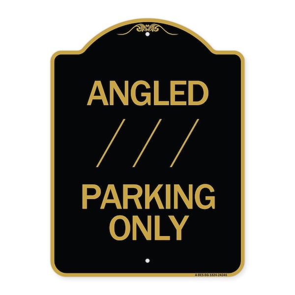 Angle Parking W/ Bidirectional Arrow 1, Black & Gold Aluminum Sign, 18" x 24", BG-1824-24346
